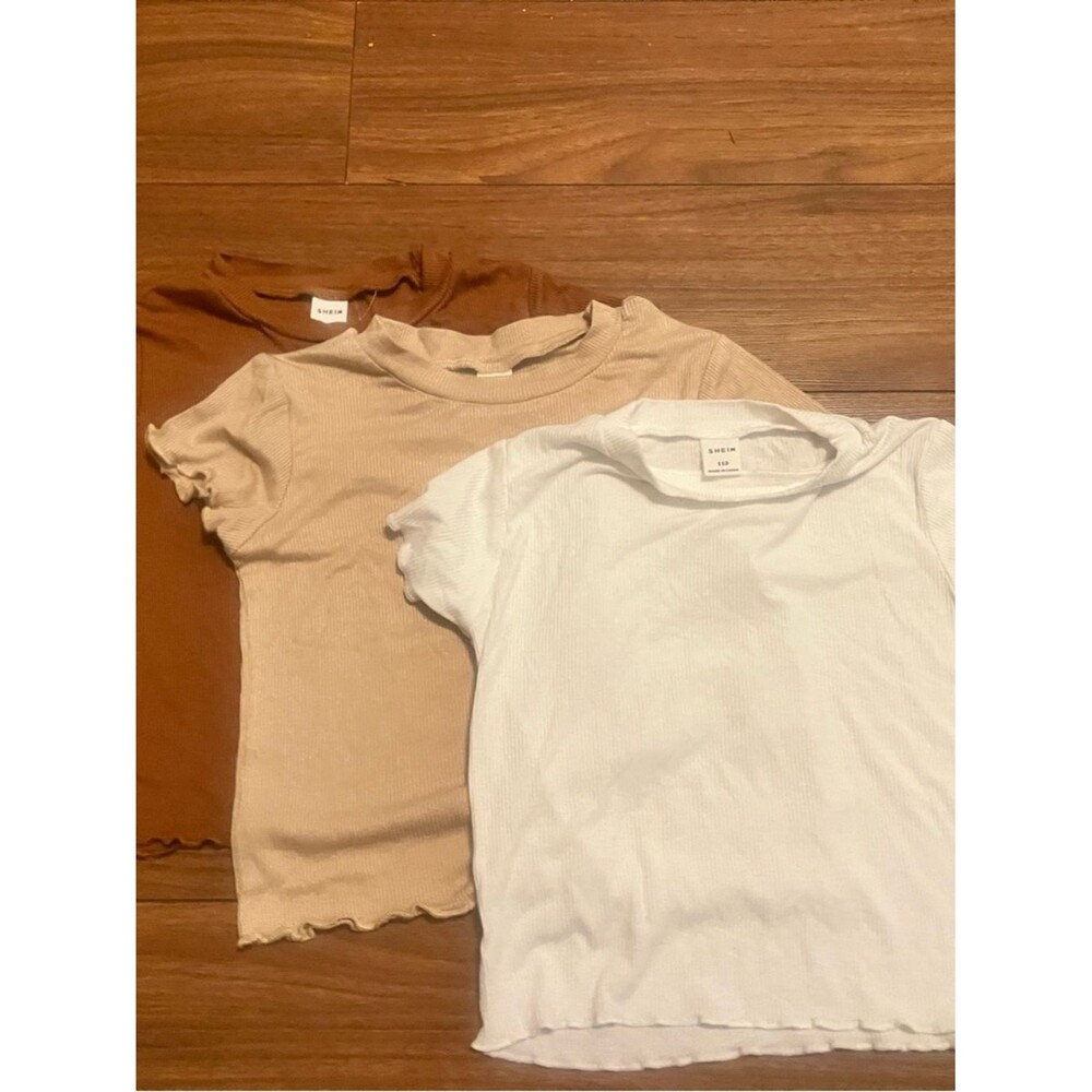Girls Ribbed Lettuce Trim Tops Bundle Size 4-5T Neutral Basic SHEIN